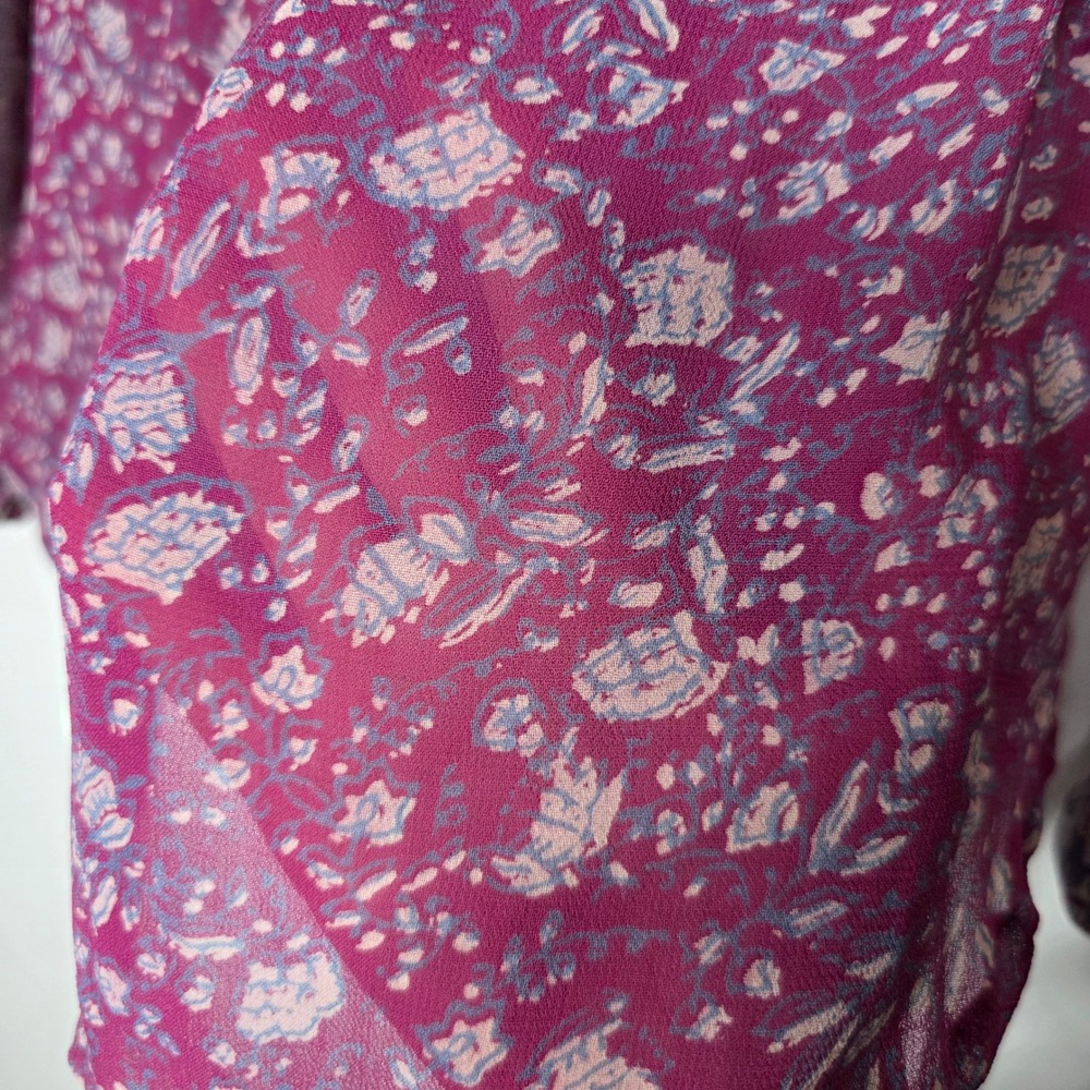 Lucky Brand Floral Boho Blouse Small Magenta Purple Blue Henley Chiffon Top - Picture 5 of 9